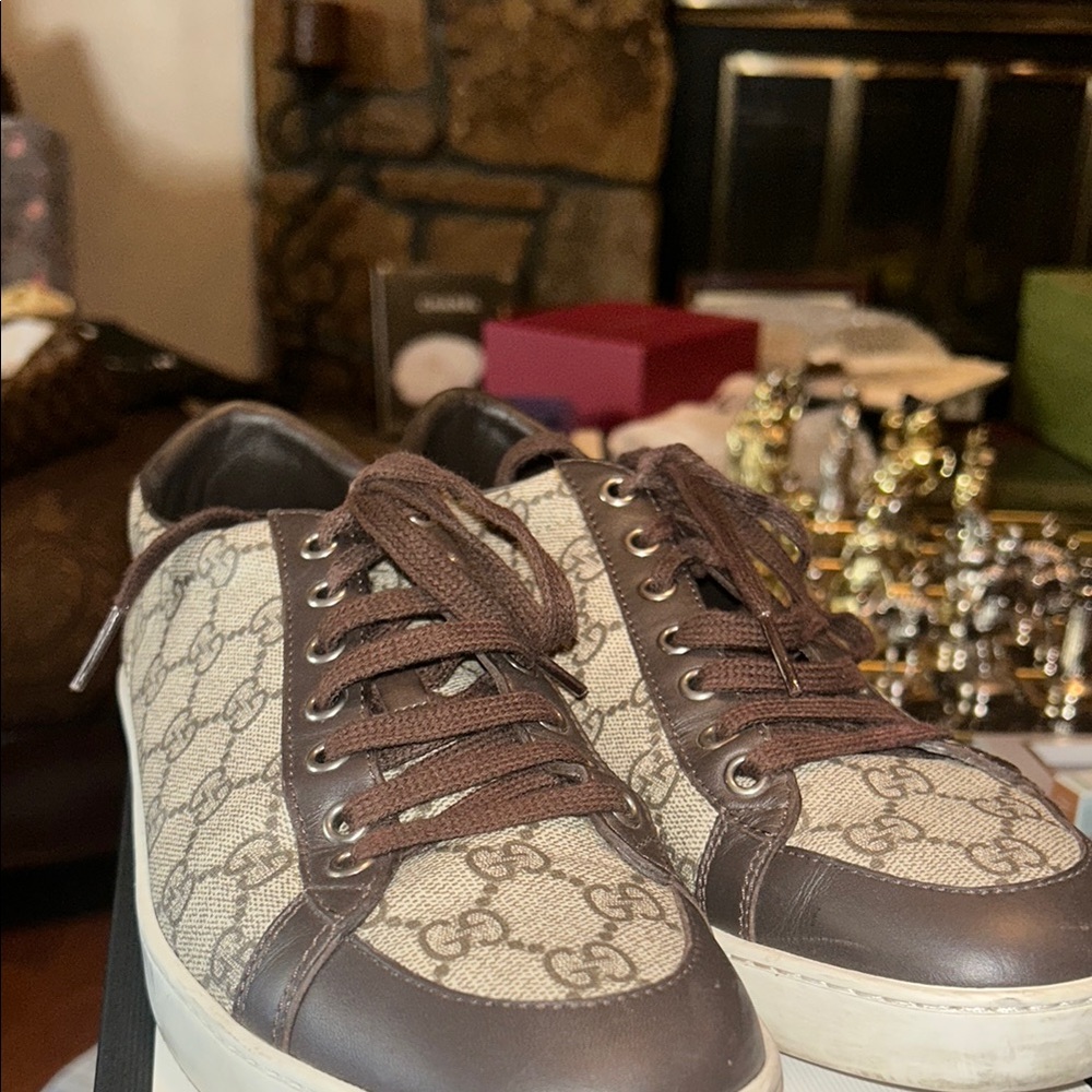 Gucci Monogram Canvas Sneakers with Brown Accents